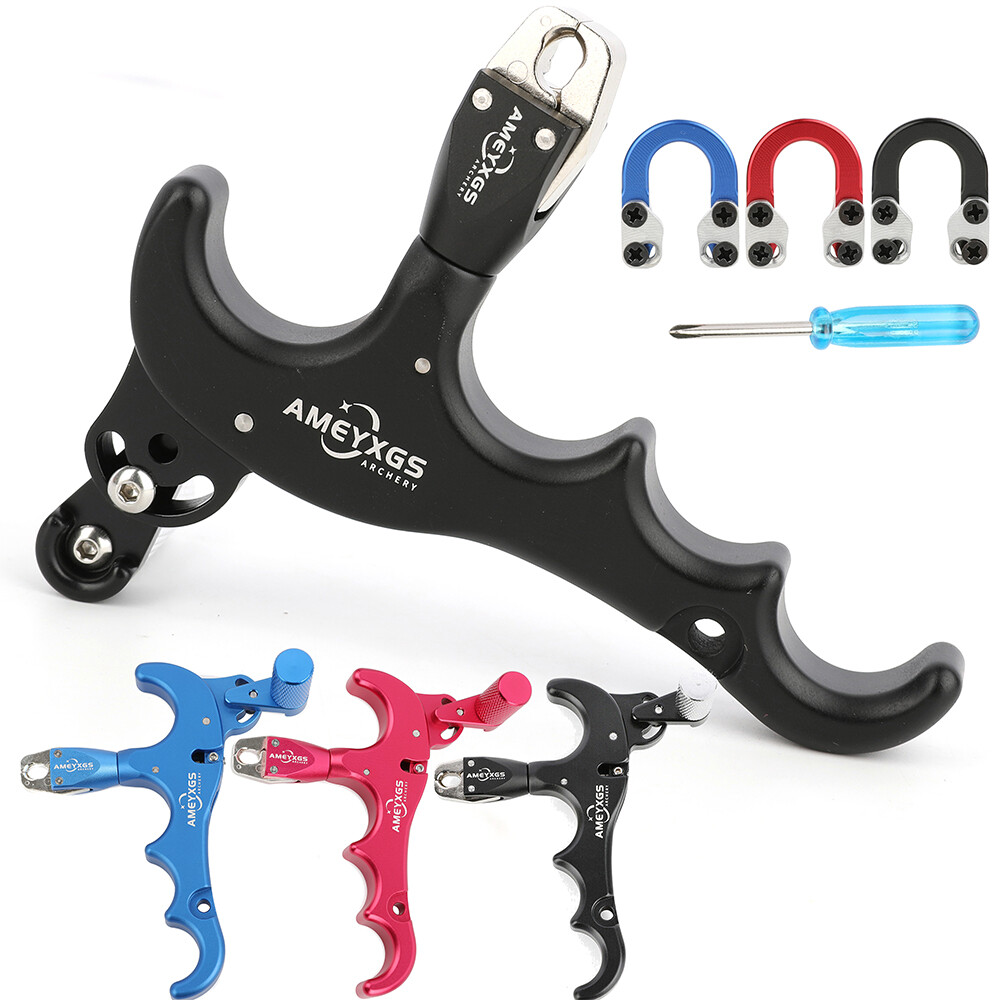 Compound Bow Release Aids 4 Finger Thumb Trigger D Loop Ring Arrow Hunting RH LH