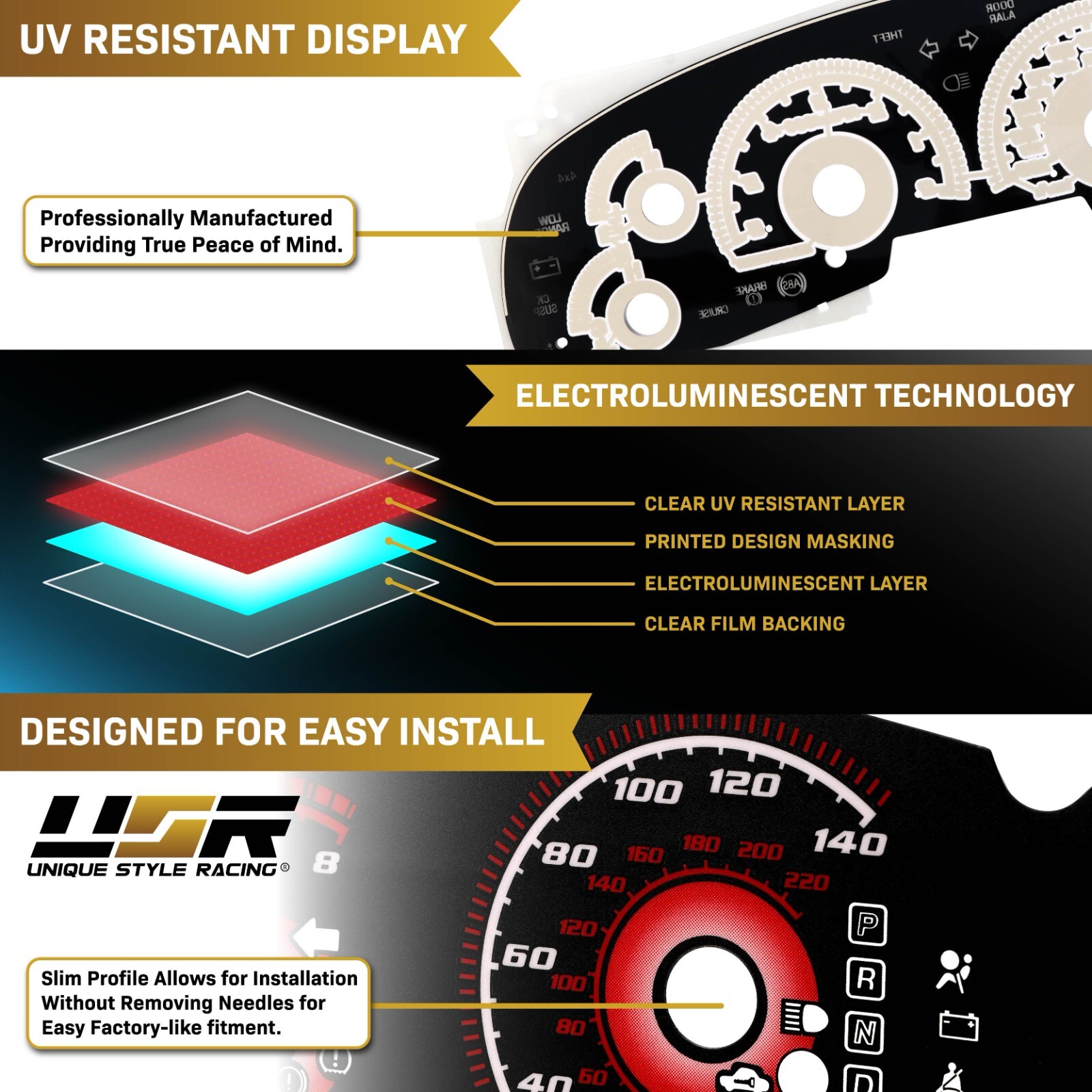 BLUE Glow Gauge Black Overlay For 99-04 Ford F150/Expedition Instrument Cluster