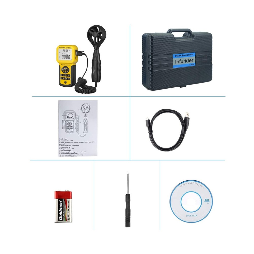 INFURIDER Handheld Digital Anemometer YF-856A Split Type Wind Speed Meter Win...