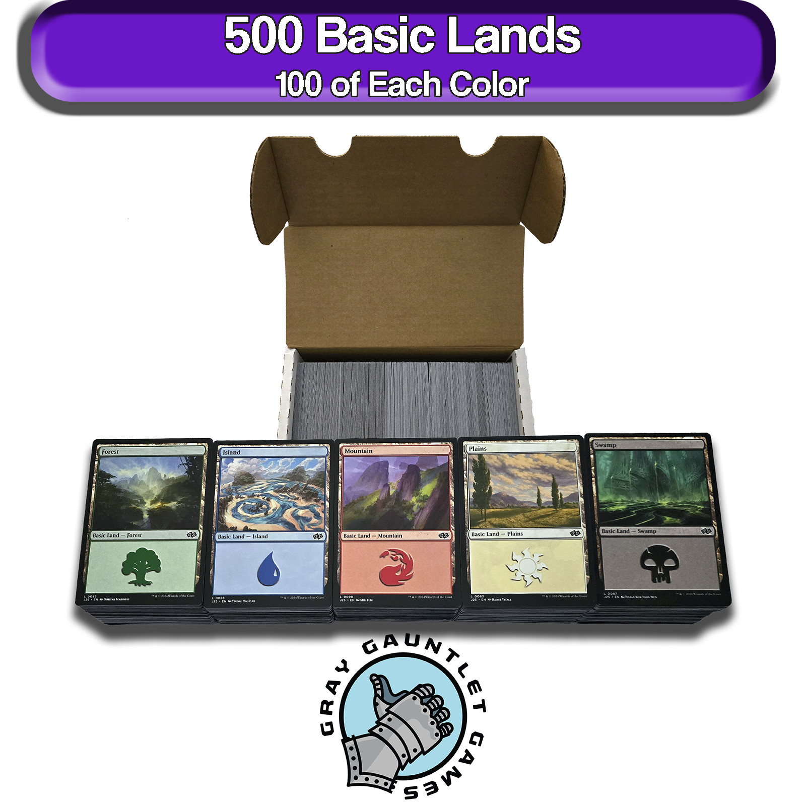 500 Basic Lands MTG - 100 of Each Color! Magic The Gathering Bulk Lot Set Mana