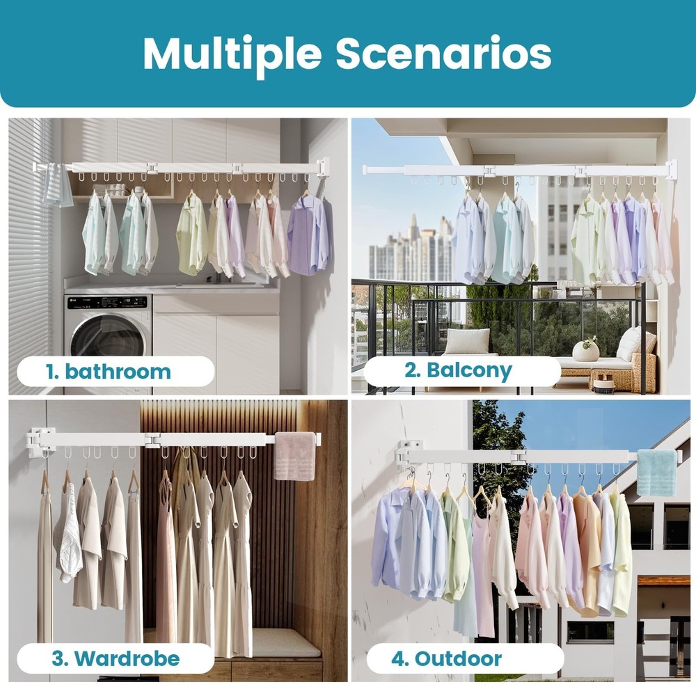 Clothes Drying Rack Wall Mounted, Laundry Drying Rack Collapsible, Foldable &...