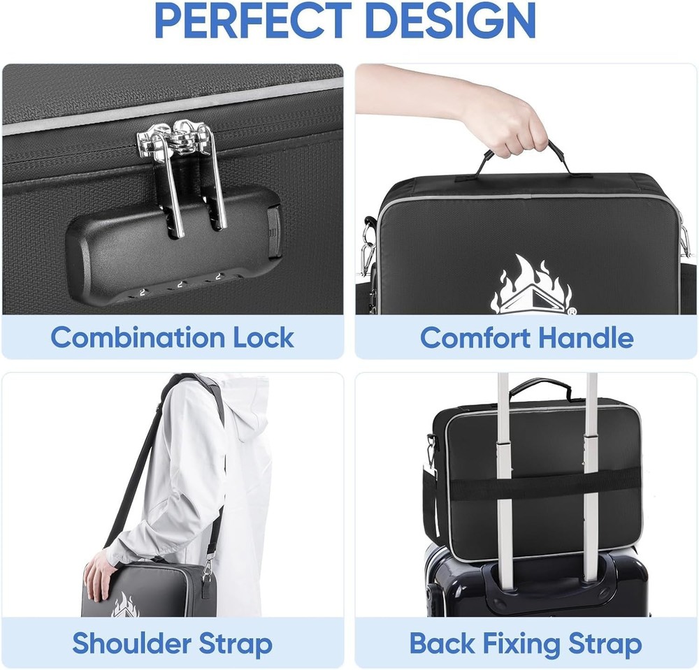 BALEINE Fireproof Document Box with Lock, Portable Fireproof Document Bag Waterp