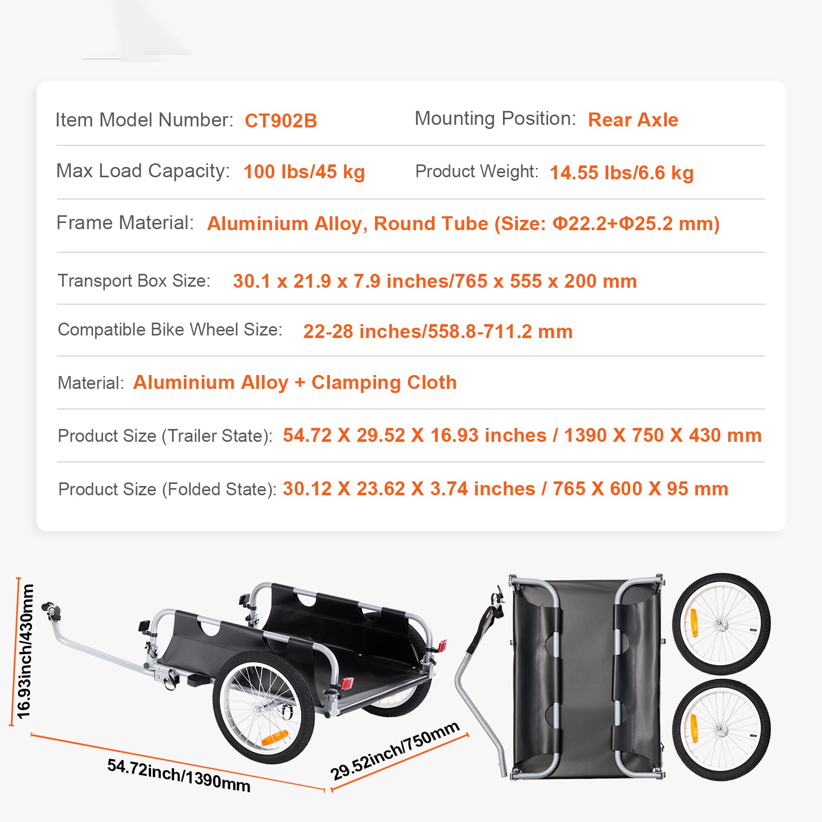 Bike Cargo Trailer Bicycle Carrier Storage Cart 100lbs Load Aluminum Alloy