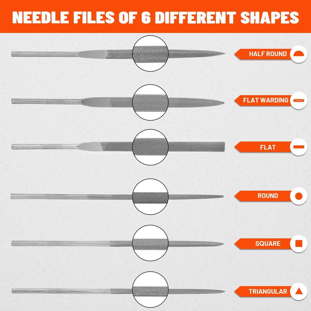 7PIECE Interchangeable Needle File Set Flat Warding Round Flat Half-Round Square