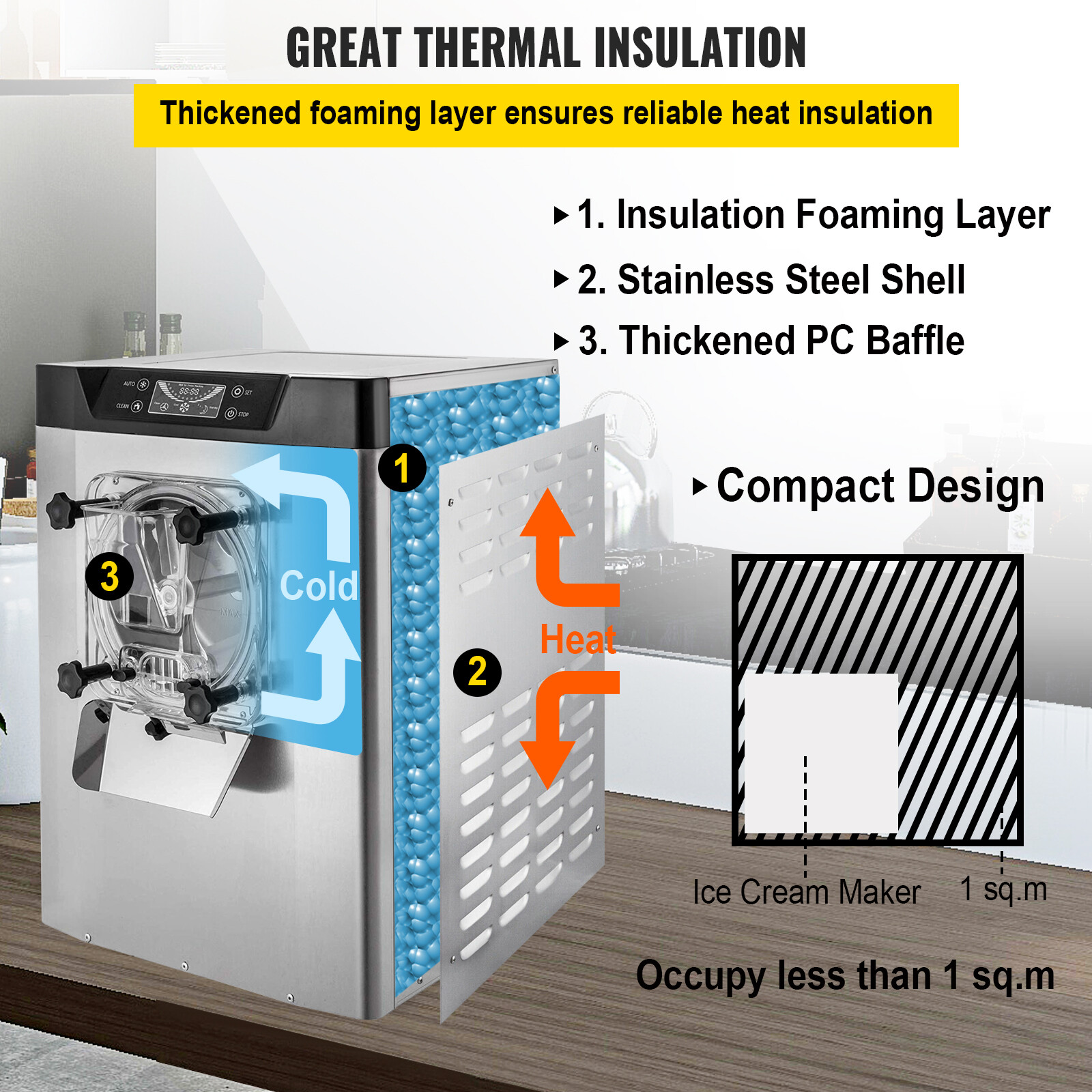 VEVOR Commercial Frozen Hard Ice Cream Machine 20L/H Yogurt Ice Cream Maker 110V