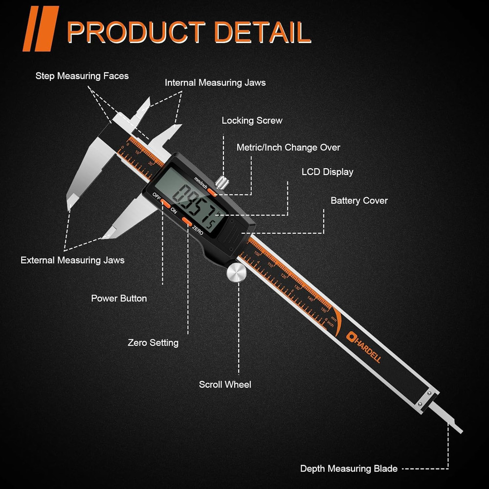 Digital Caliper 6 Inch with Large LCD Screen, Calipers Measuring Tool with Auto-