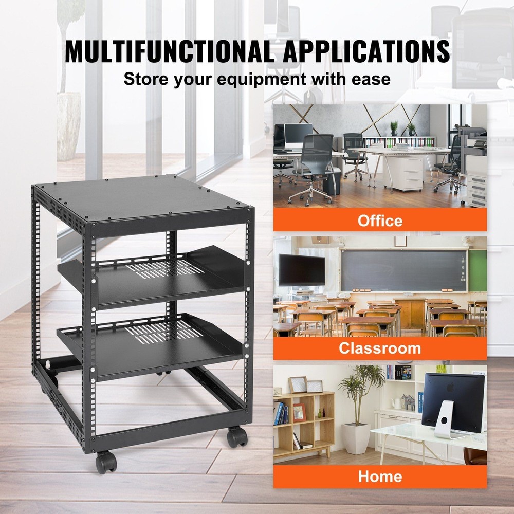 12U 4-Post Open Frame Server Rack 15-40in Adjustable Depth with Casters
