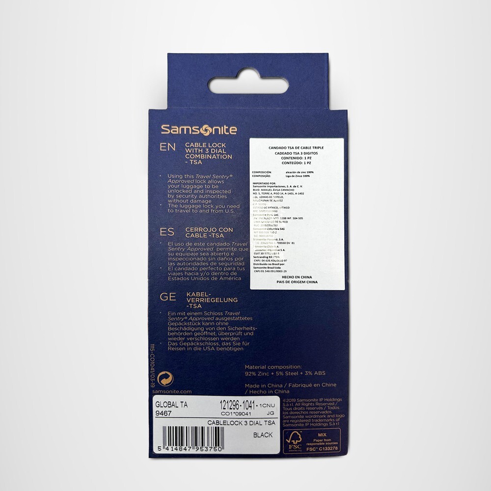 Samsonite Global TA Black 3 Dial TSA Cable Lock