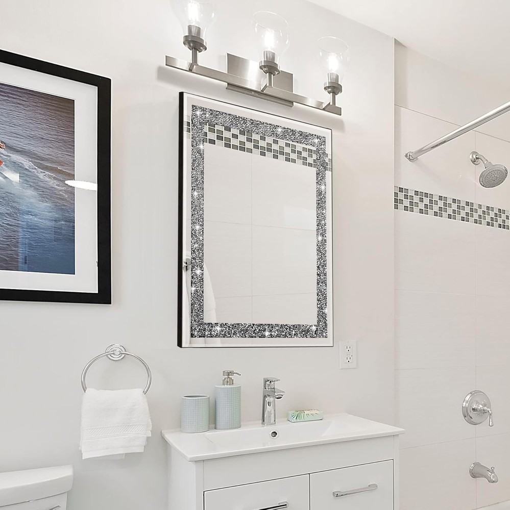 16" x 20" Crystal Crush Diamond Rectangular Wall Mirror Bathroom Entryway