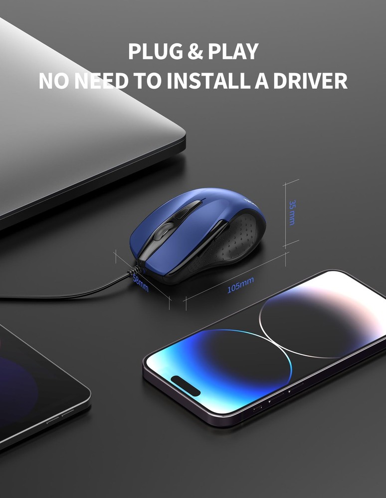 USB Wired Mouse, 6-Button Corded Computer Mouse with 4 Adjustable DPI, Optica...