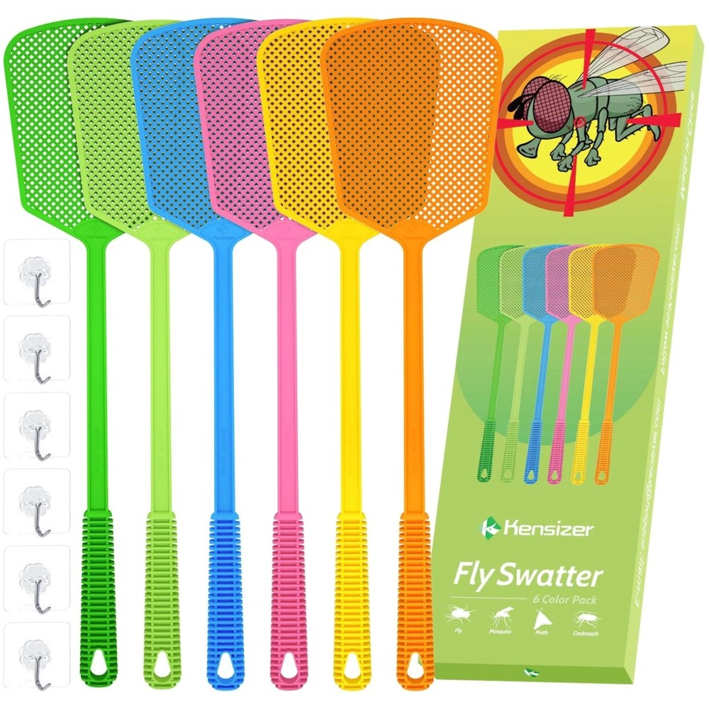 6-Pack Heavy Duty Plastic Fly Swatters