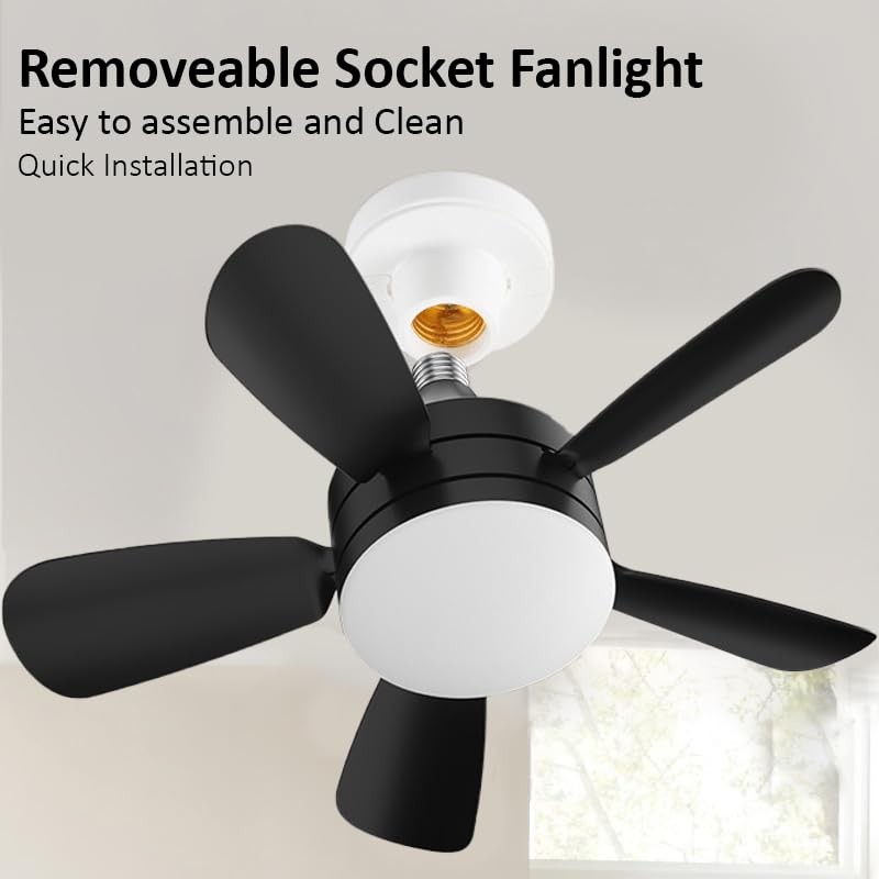 Socket Fan Light with Remote and 2 Socket Extenders, Socket Ceiling Fan Light...