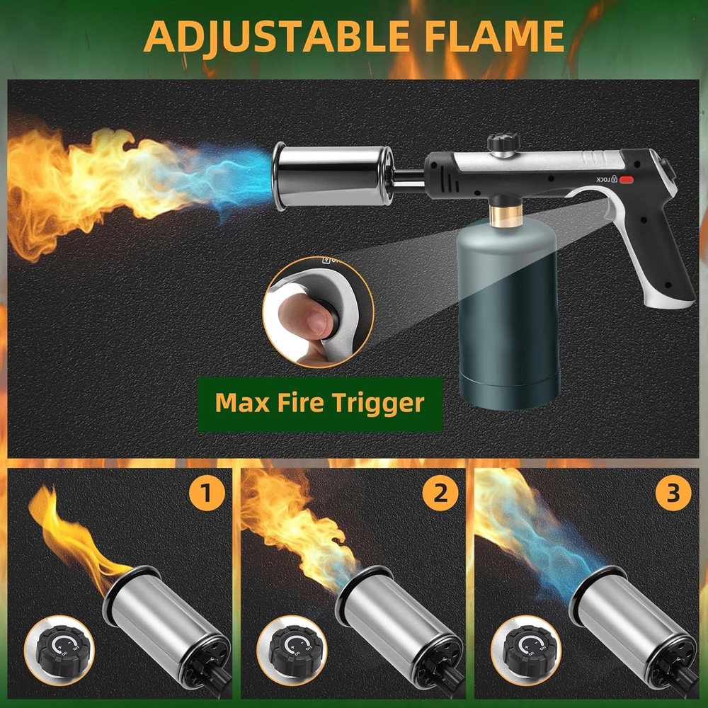 Powerful Propane Torch W/ One-Touch Max Fire Adjustable Kitchen Torch W/ Safety