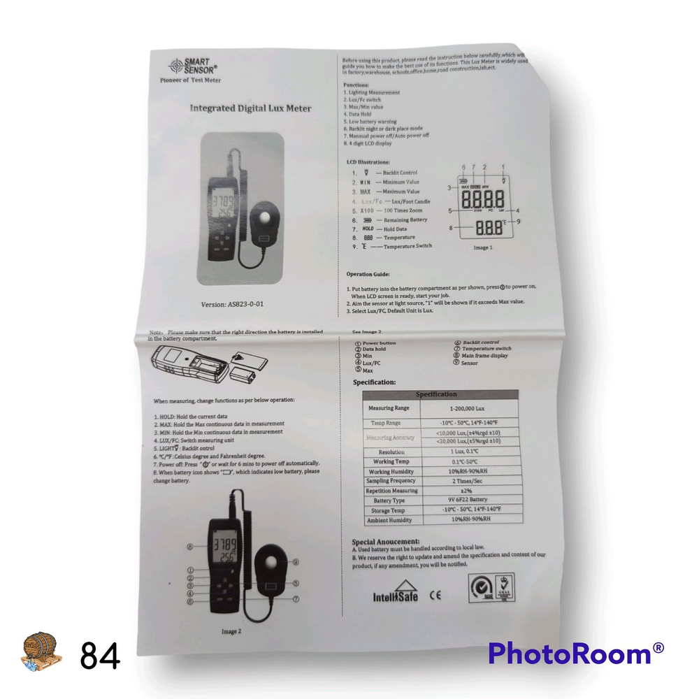 SMART SENSOR AS823 Digital Lux Meter 200,000 Lux High Precision Light Tester