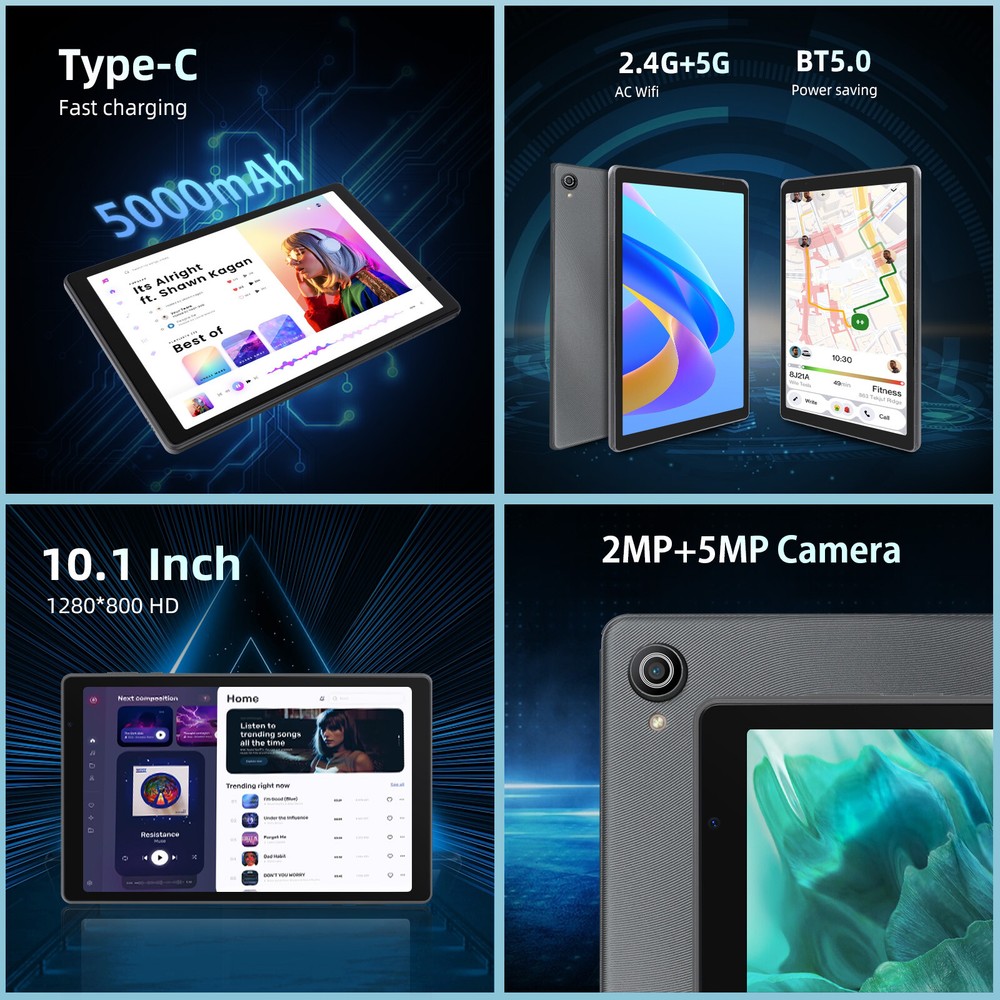 2025 10.1'' Tablet Octa-Core Android13 Tablet 6+64GB Dual Camera Bluetooth WIFI