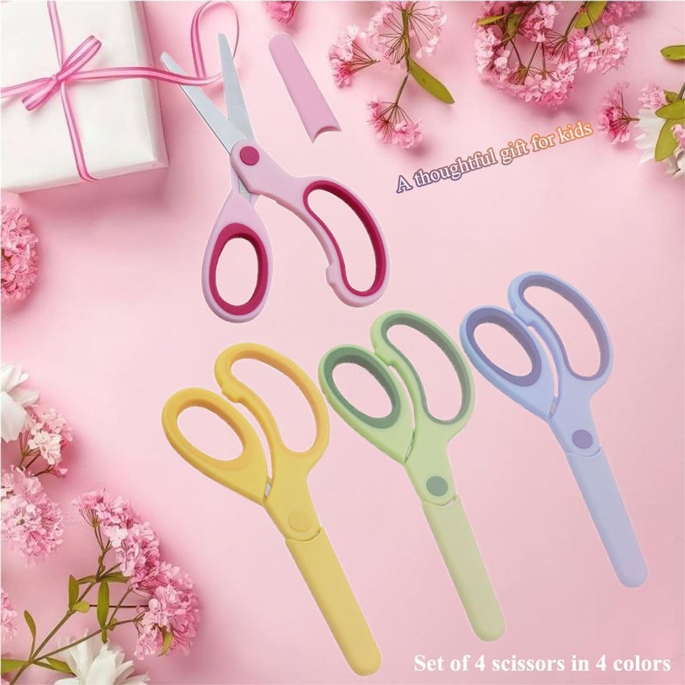 4Pcs Medium Scissors with Cover, Safety Scissors for Students, Multicolored