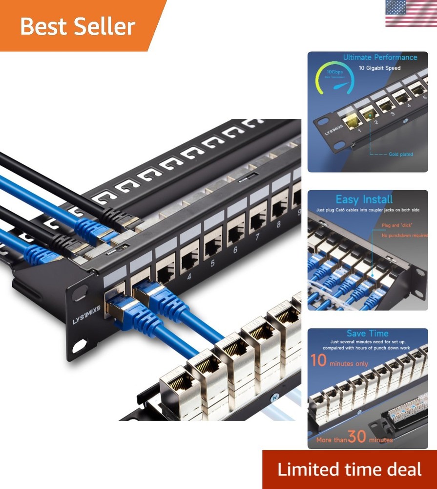 24 Port RJ45 Patch Panel Cat6 STP Feed Through, Coupler Network Panel 19 Inch...