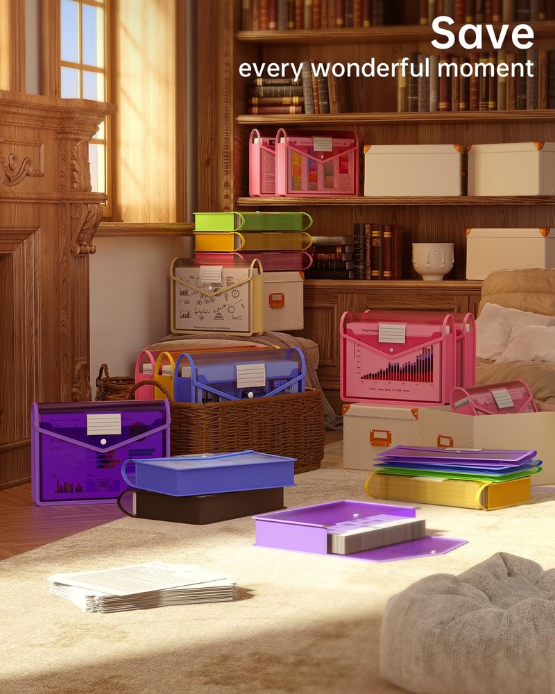 7 Pack Plastic Expanding File Folder, Transparent envelopes with Snap Closure...