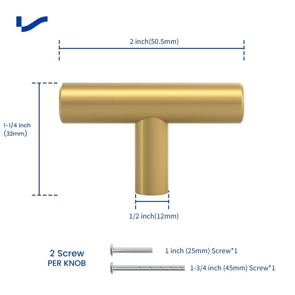 6 Pack Gold Cabinet Knobs and Pulls Brushed Gold Dresser Drawer Knobs Brushed...