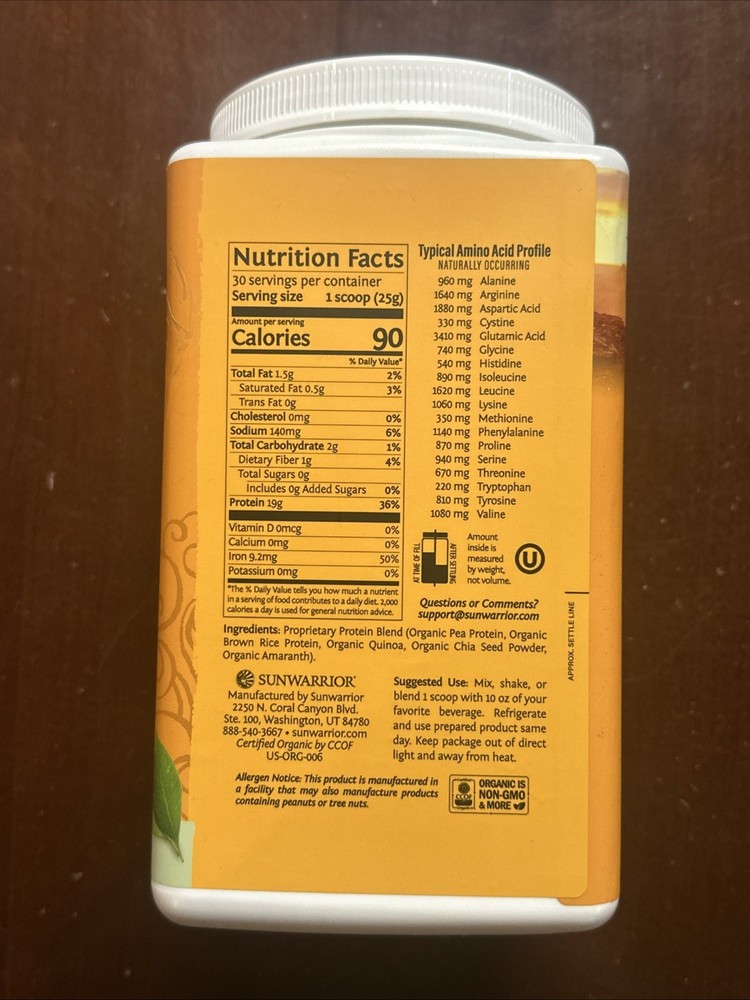 Sunwarrior, Protein Classic Plus, Plant Based, Unflavored , 1.65 lb