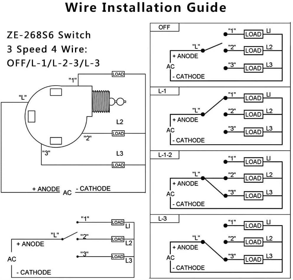 Zing Ear ZE-268S6 Ceiling Fan Pull Chain Switch 3-Speed 4-Wire Bronze