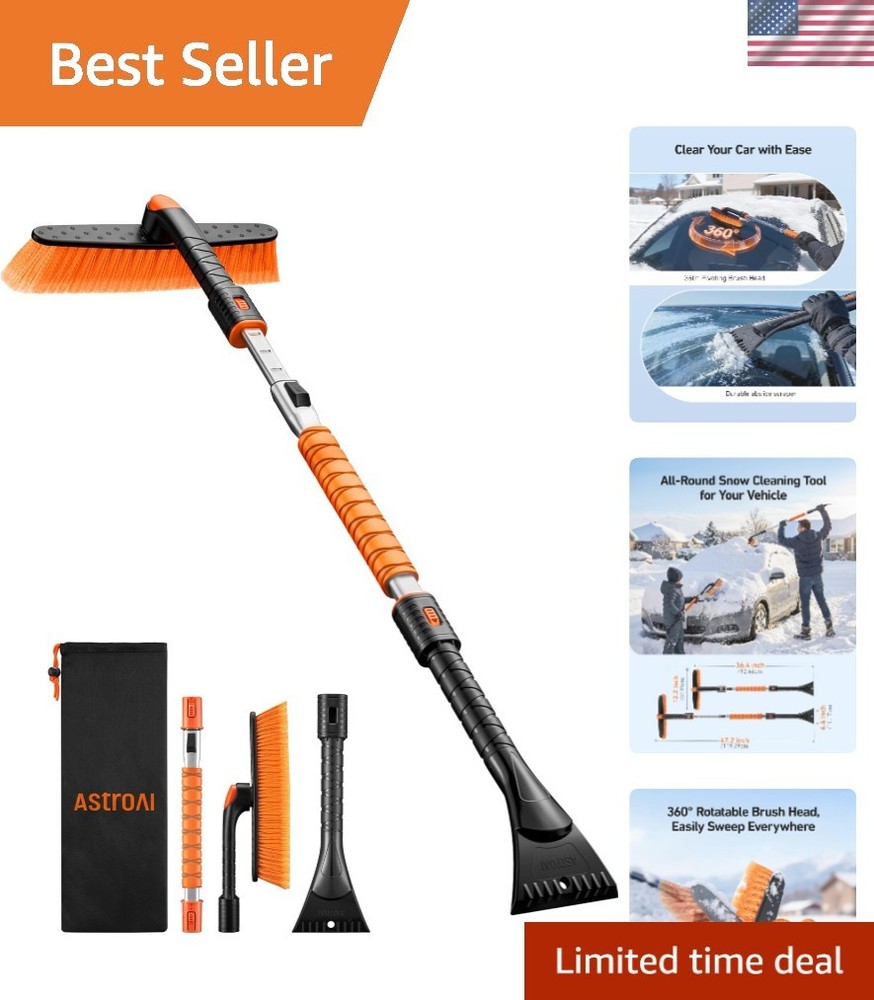 47.2" Extendable Snow Brush & Ice Scraper - 360° Pivot for Effortless Clearing