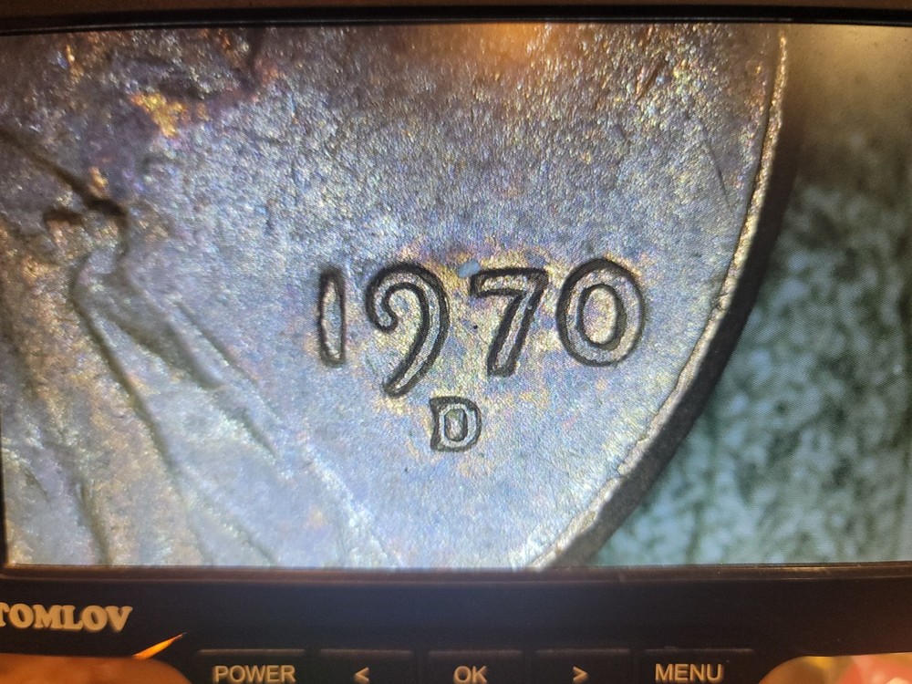 1970 D Lincoln Memorial Cent Lamination Error obverse and Grease strike through