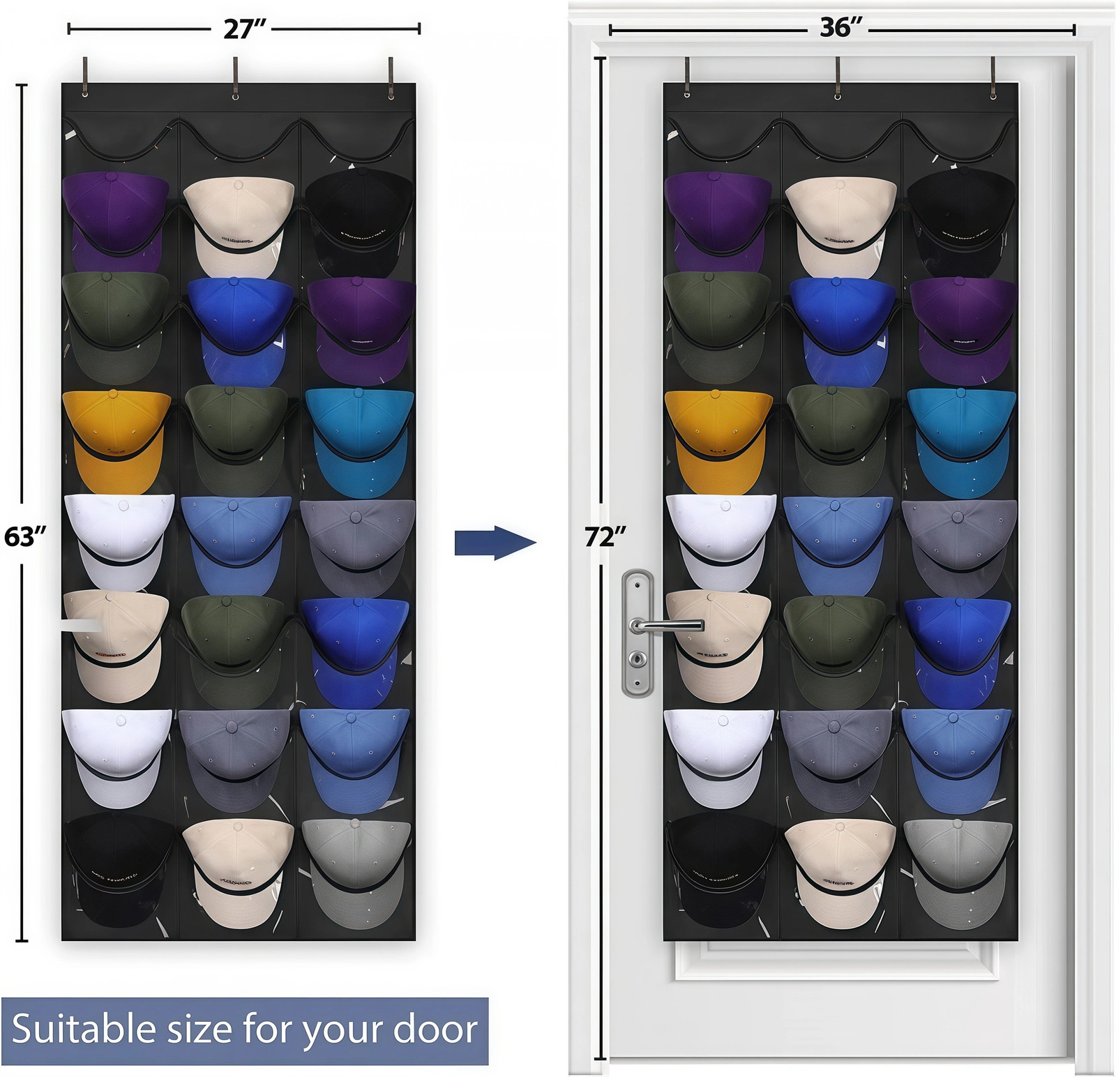 Hat Organizer Racks for Baseball Caps 24 Deep Pockets Visible Hat Holder Rack US