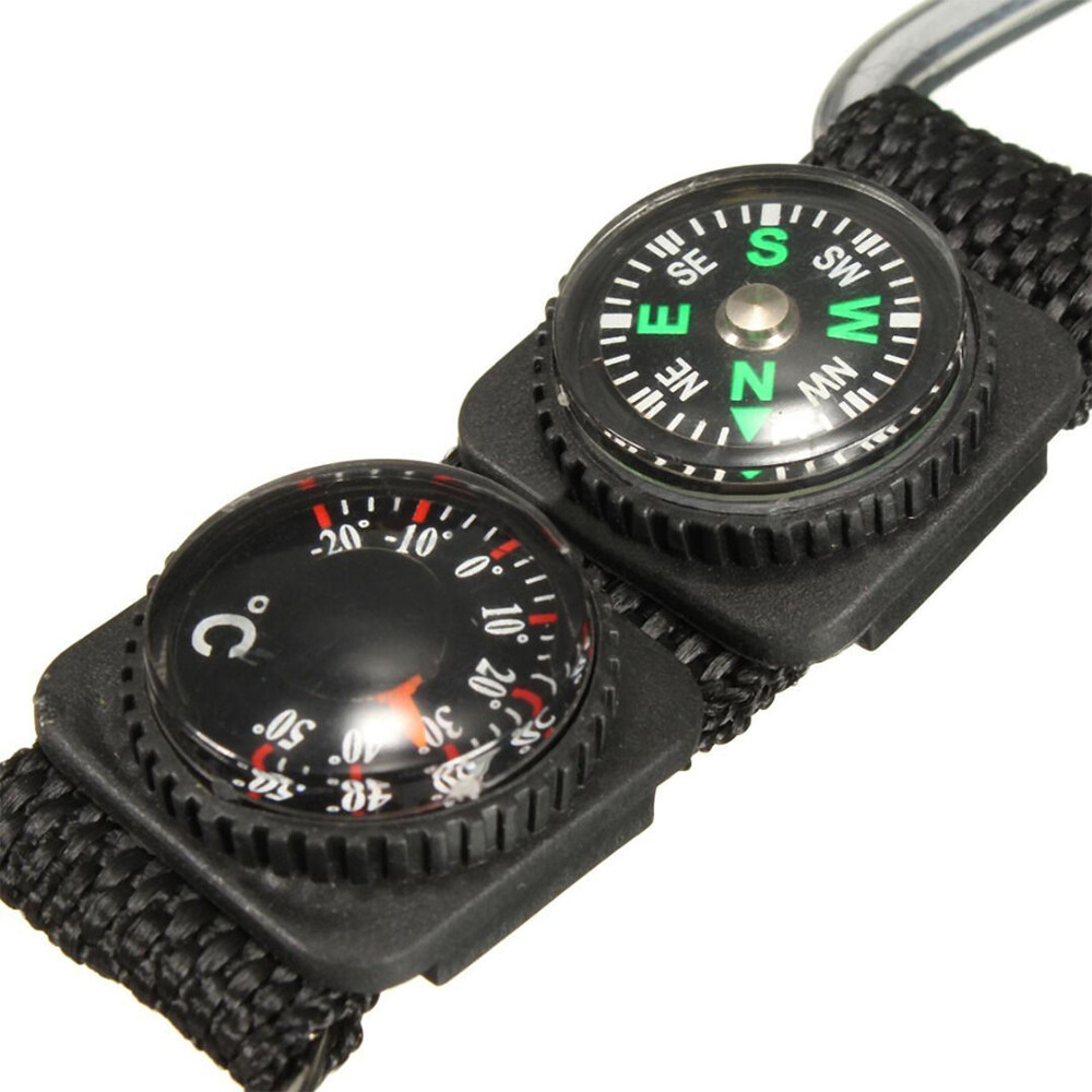 Multifunction Mini Compass Camping Survival Thermometer Keychain Carabiner Hooks