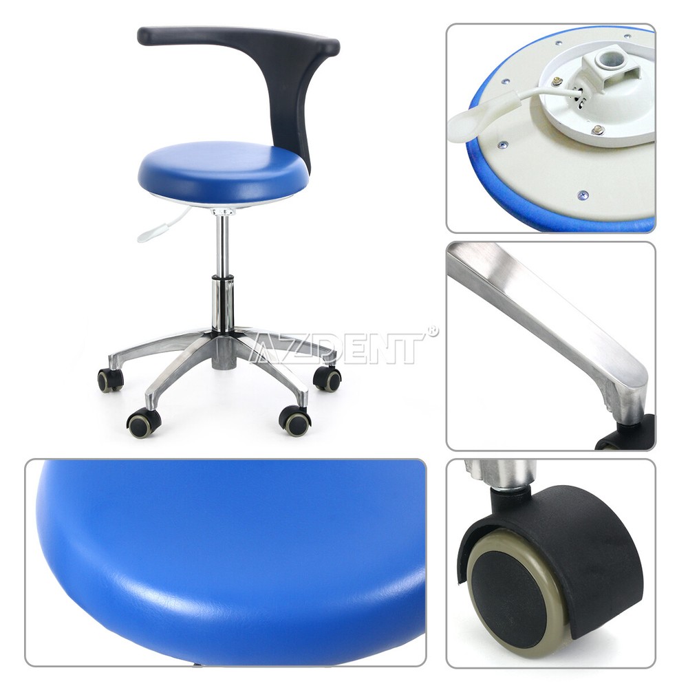 Dental Assistant Mobile Rolling Stool Adjustable Height Back Support PU Leather