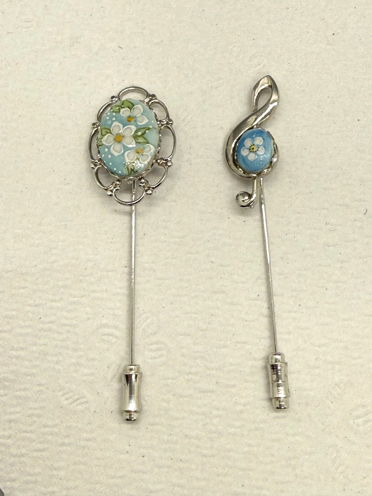Vintage Victorian Style Hand Painted Stick Pins