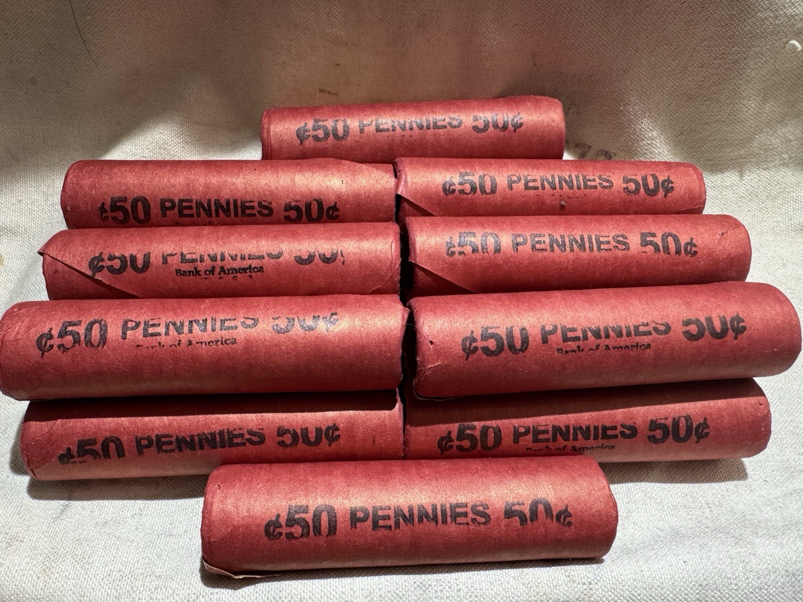 SEALED, UNSEARCHED, OBW (Old Bank Wrapper-RED) Wheat Cent Rolls, 1909-58 mixed