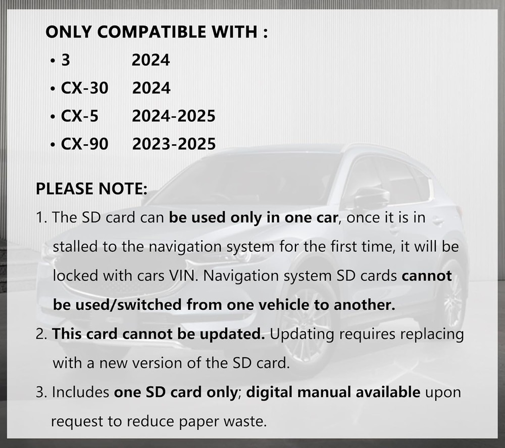 Compatible 2025 Mazda Navigation Card - Easy Installation & Reliable GPS Access
