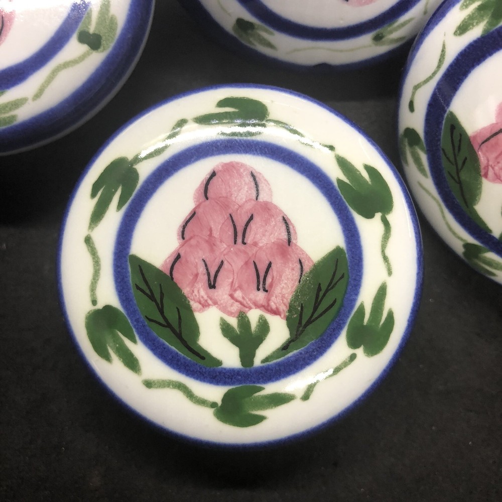 4 Large Cabinet Knobs Drawer Pulls White Porcelain With Blue Green Pink 2” X 3/4