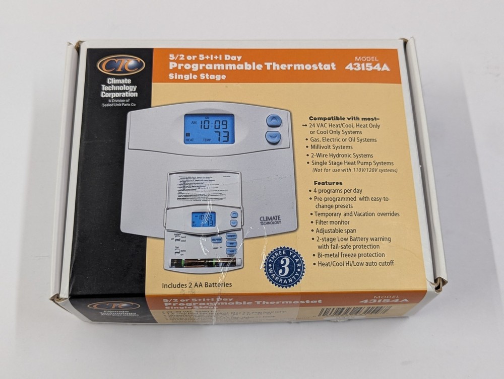 THERMOSTAT 43154A CTC PROGRAMMABLE SINGLE STAGE DIGITAL NIGHT LIGHT