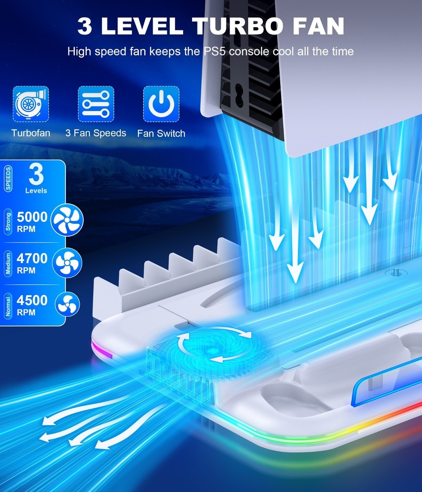 PS5 Stand Cooling Station Controller Charging Station for PS5 Slim/Disc/Digital