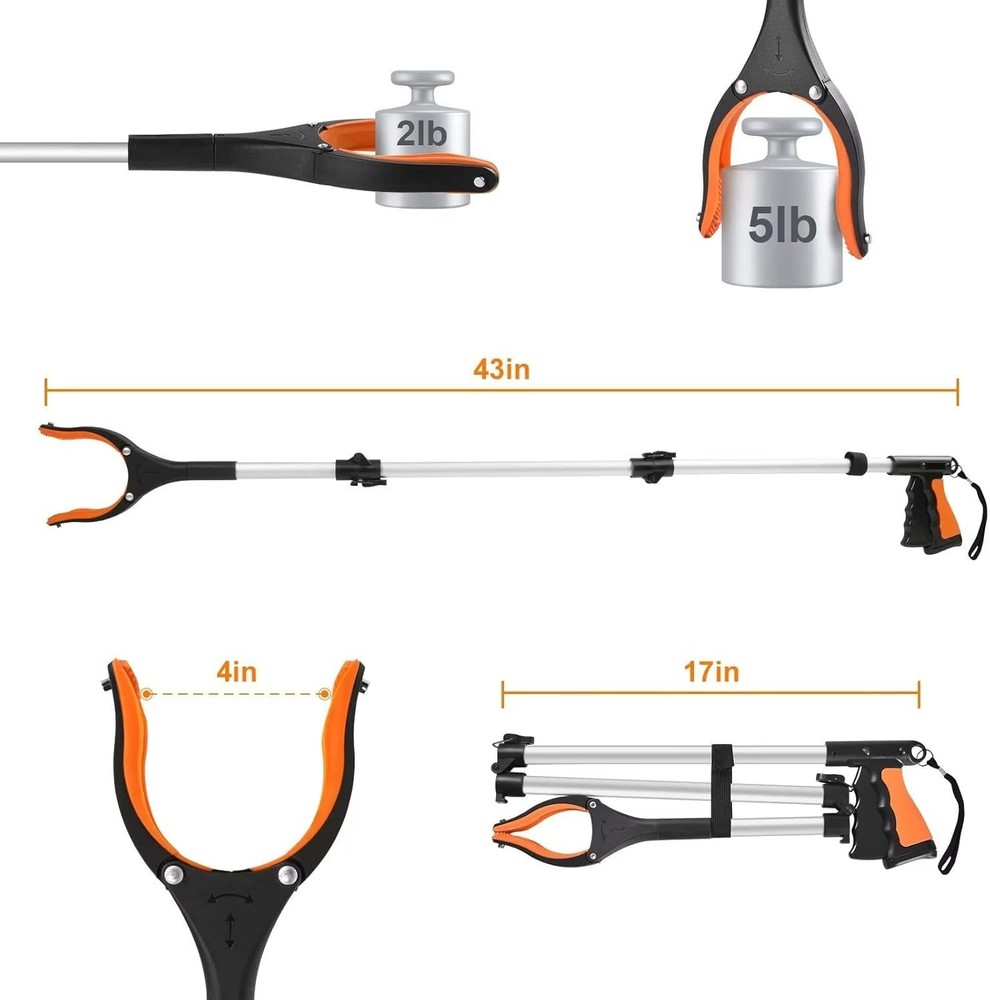 43" Extra Long Grabber Tool, Foldable Grabbers for Elderly Grab It Reaching T...