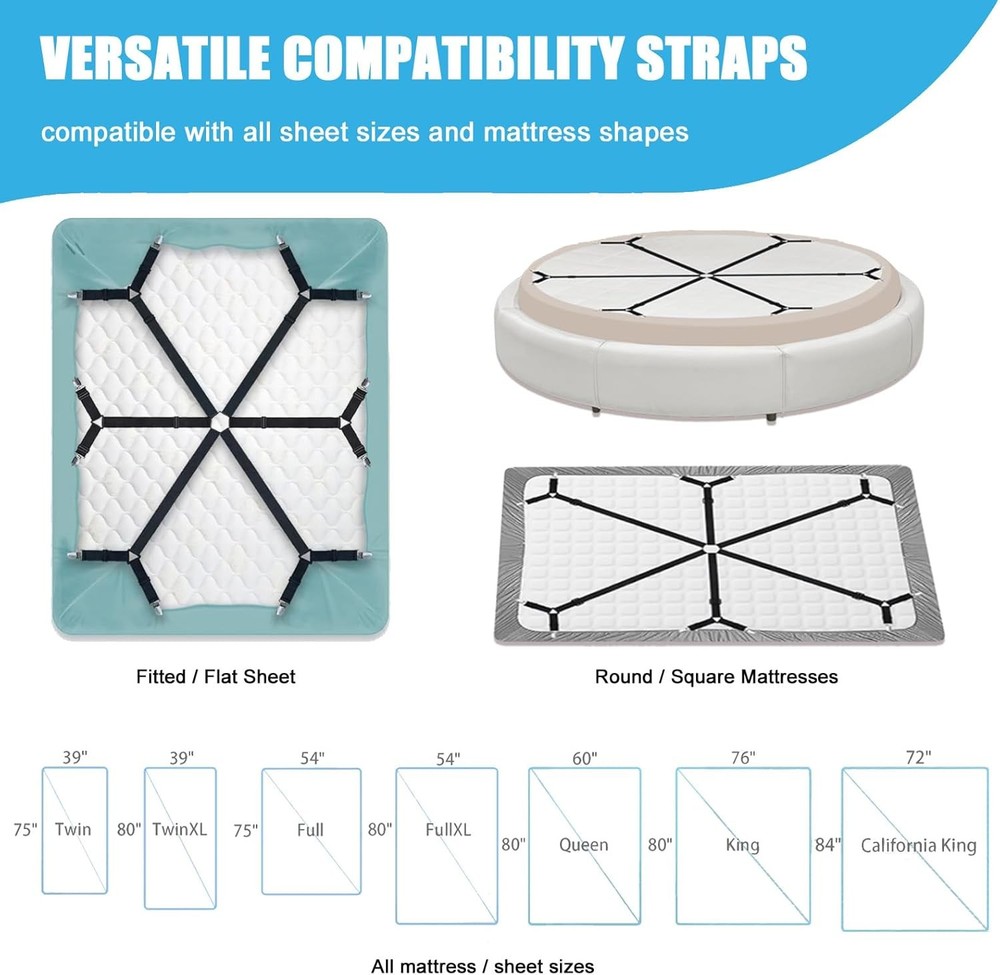 Bed Sheet Holder Straps, Adjustable Elastic Fitted Strap Tablecloth...