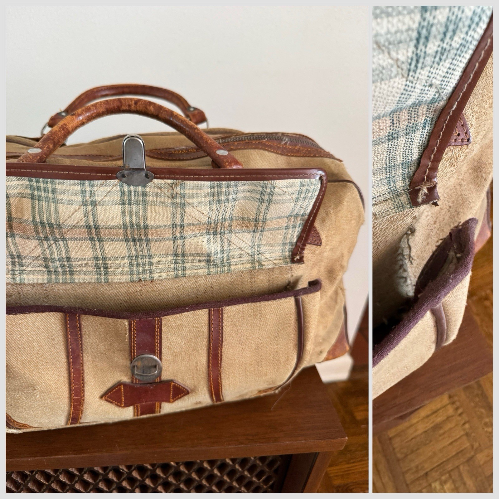 1950s Vtg Korean War Hand Painted Okinawa & Korea UN Forces Souvenir Duffel Bag