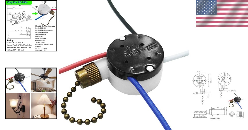 Hunter, Hampton Bay Compatible Ceiling Fan Switch: E89885, 3 Speed Bronze Design