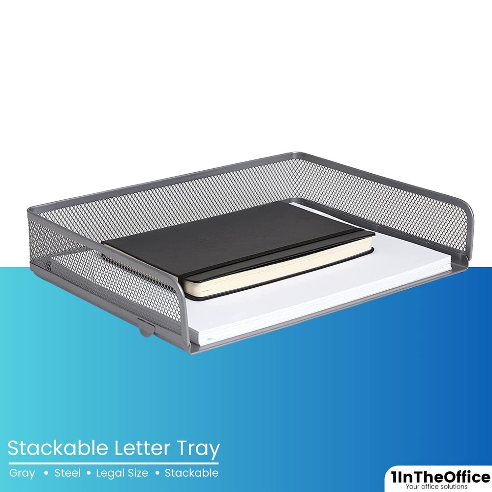 2-Pack Silver Wire Metal Mesh Letter Tray Stackable Side-Loading Organizer