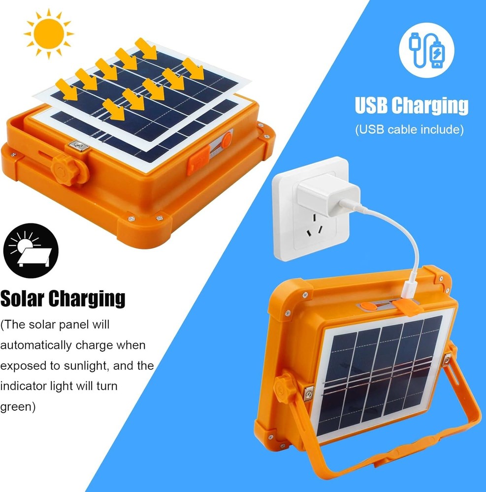 Portable LED Solar Work Light USB Rechargeable Emergency Worklight Security Lamp