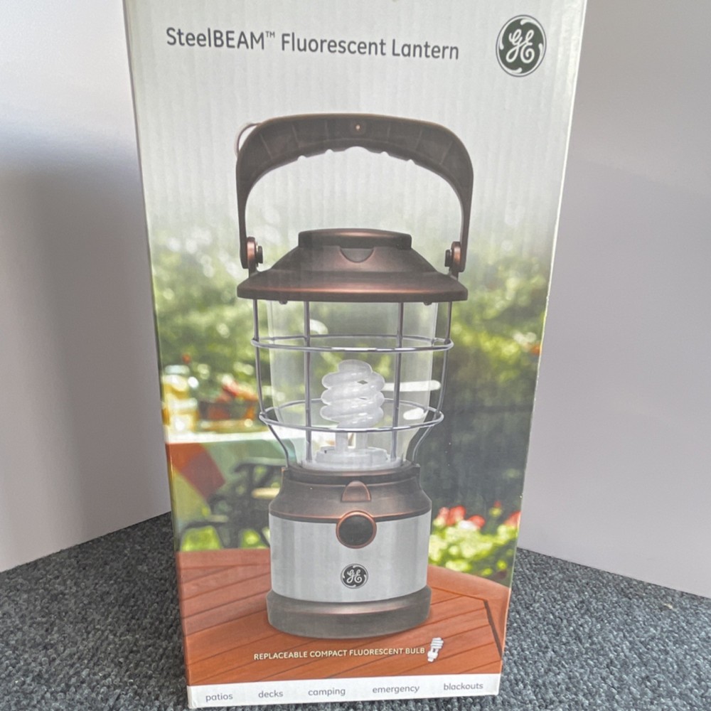 GE SteelBEAM Fluorescent Lantern Battery Powered Replaceable Bulb Silver/Bronze…