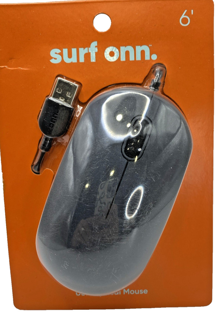 Surf Onn Optical Mouse Scroll Wheel 3-Button Black 6' USB Wired Plug & Play