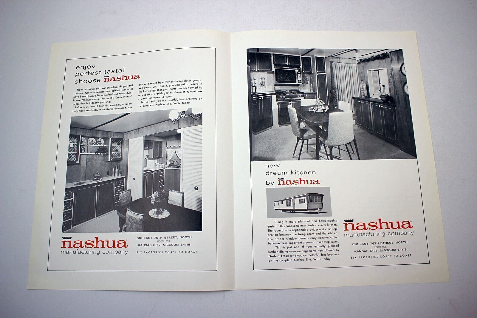 1960s Nashua Mobile Homes Color Ad Brochure Mid-Century Modern #18