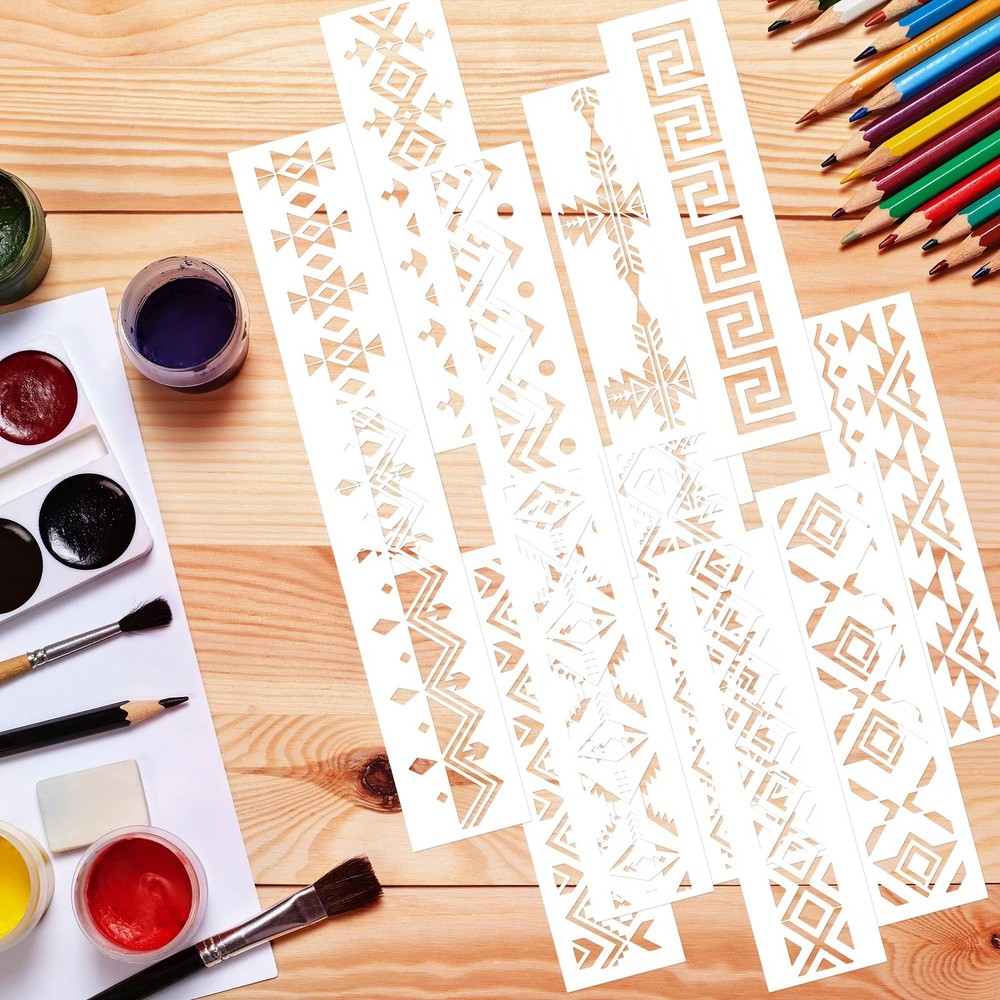 Keluna Aztec Stencils - 12 Pcs Boho Borders Pattern Stencils for DIY Wall & W...
