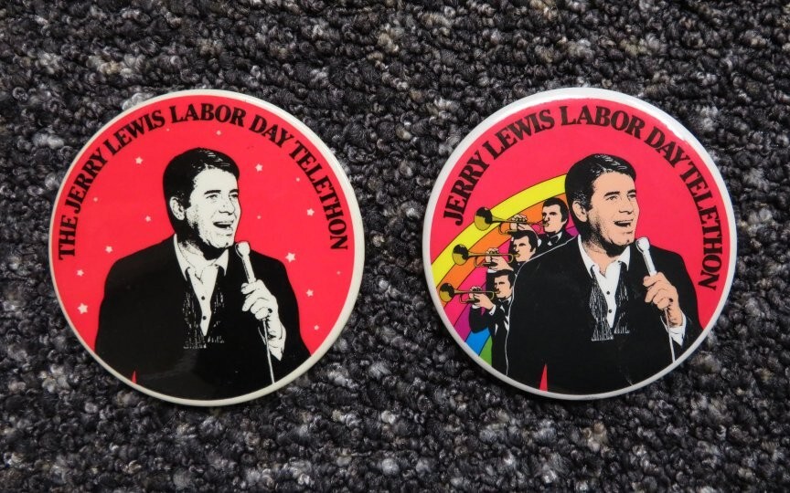 2 Different JERRY LEWIS LABOR DAY TELETHON - Buttons, Pinbacks
