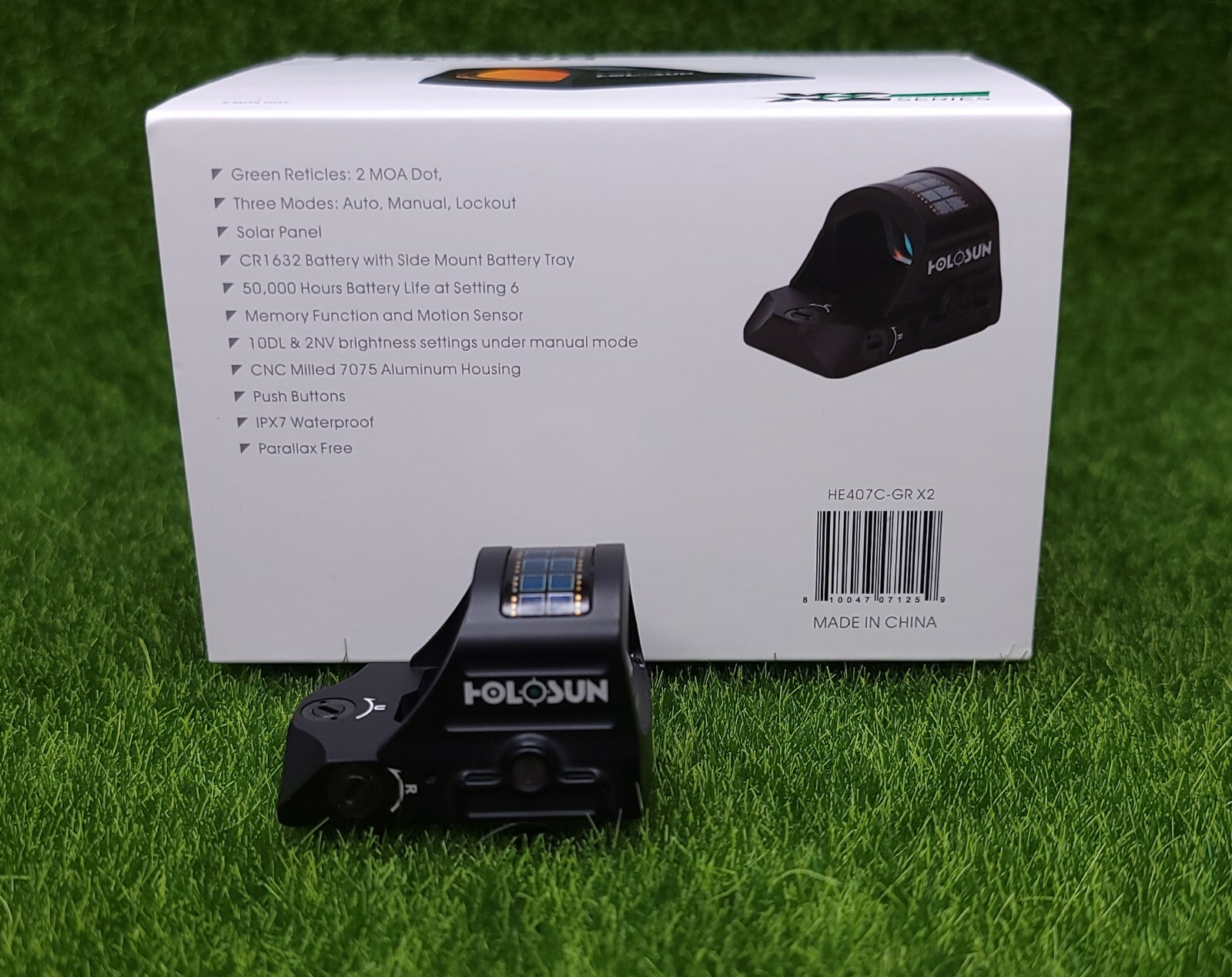 Holosun Green 2.0 MOA Dot Open Reflex Sight w/ Solar Failsafe - HE407C-GR X2