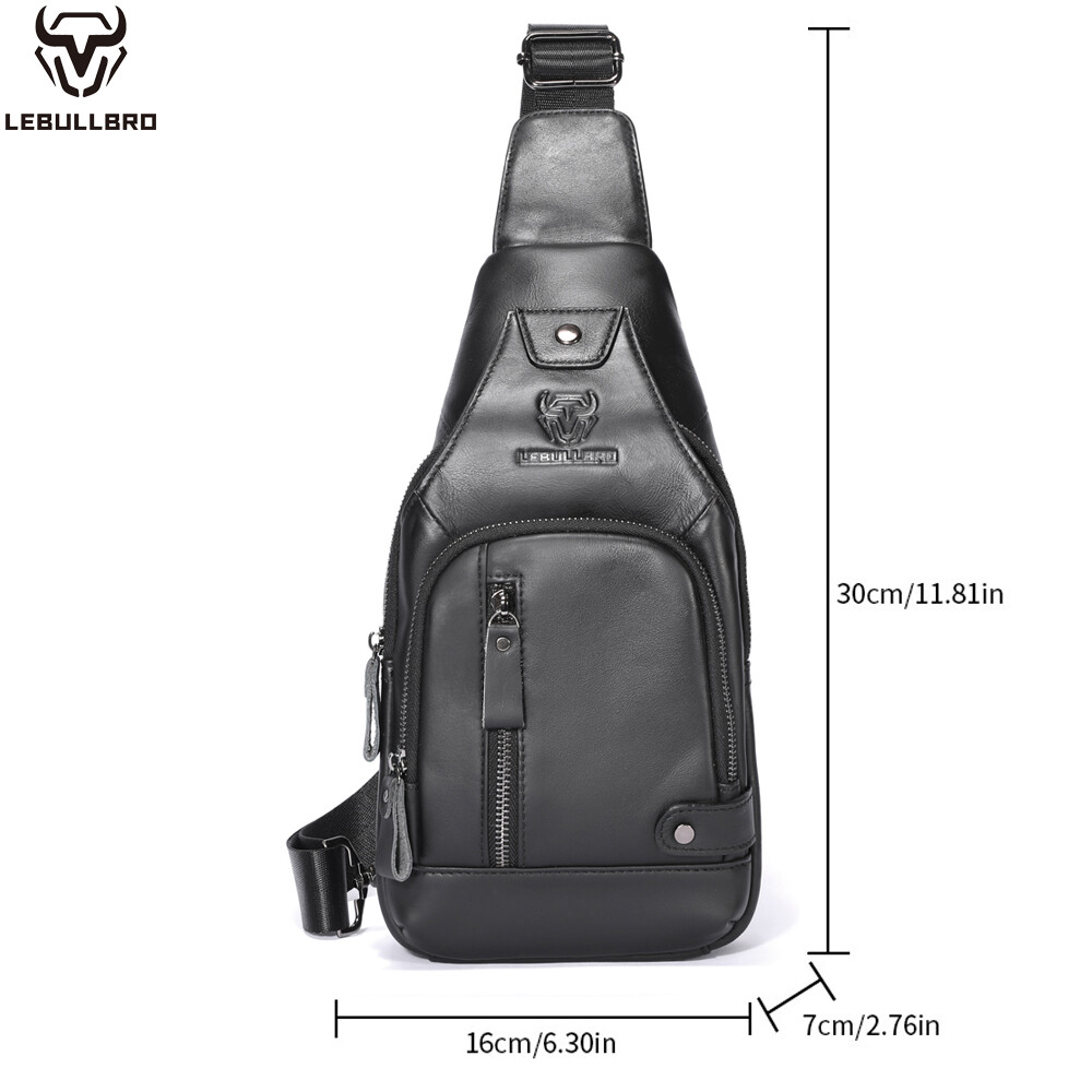 Mens Sling Backpack Cowhide Genuine Leather Chest Crossbody Shoulder Bag New
