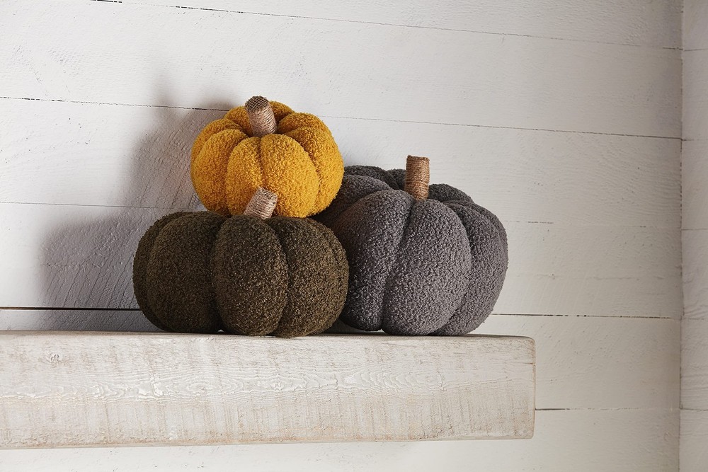 Mud Pie Shearling Fablic Pumpkin Décor, Yellow, Small